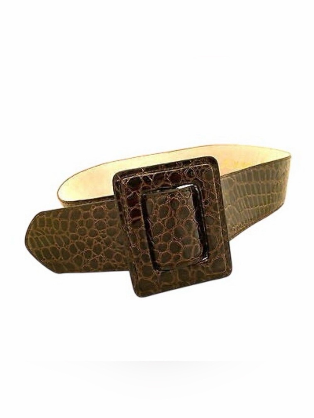 Croc embossed Betsey Johnson wide brown leather belt. EUC S/M